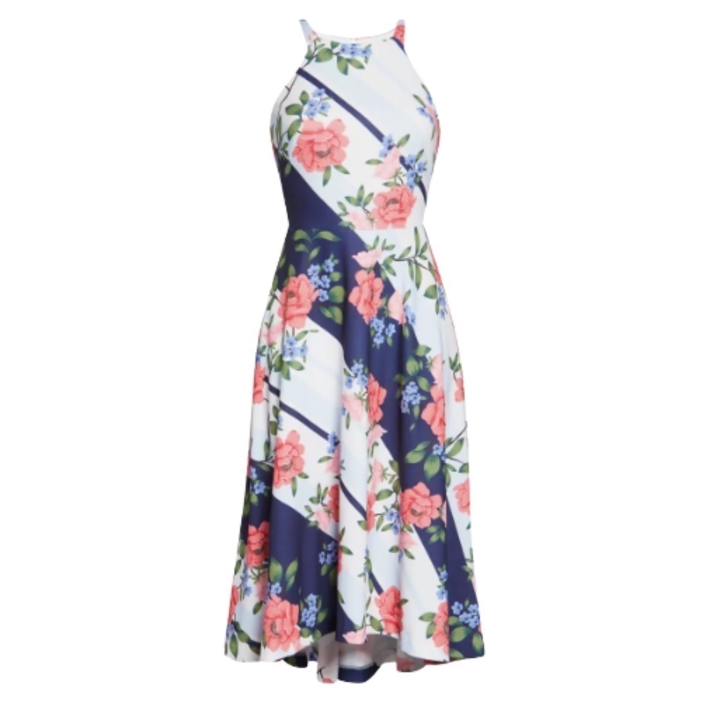 NWT Vince Camuto Floral Halter Neck A-Line Midi Dress Sz. 12 - Picture 6 of 6